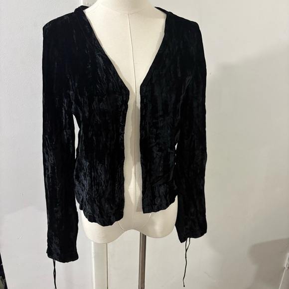 Lucky Brand Crushed Velvet Black Open Front Cardigan Bell Sleeve Whimsigoth Sz M - Picture 1 of 11